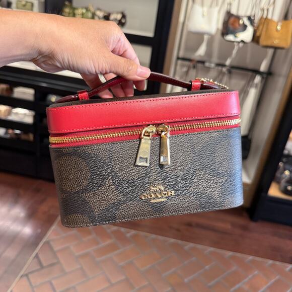 Coach CCI84 Cosmetic Case In Maxi Signature Canvas, Walnut/True Red - Picture 2 of 9